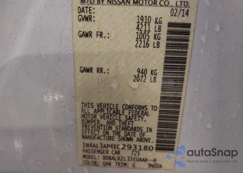 2014 Nissan Altima 2.5 S from USA, damaged, VIN 1N4AL3AP4EC293180
